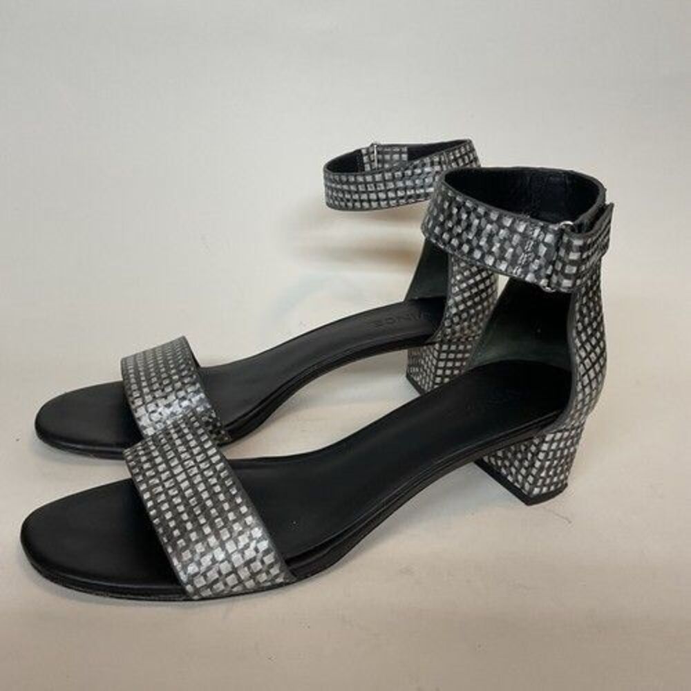 Vince Vero Cuoio Black/White Metallic Leather Heels Sandal Women Size 7.5M‎
